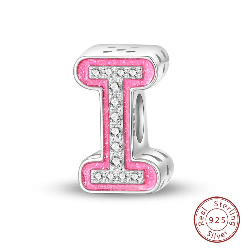 Silver Romantic Pink 26 Letters DIY Love Charms Beads Fit Charm Original Bracelets