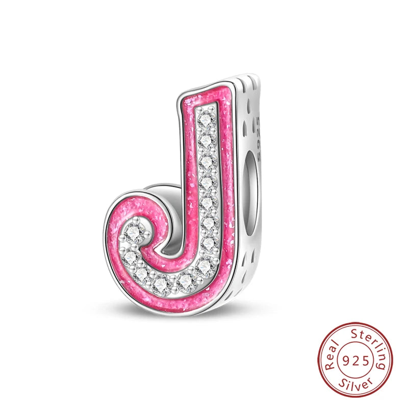 Silver Romantic Pink 26 Letters DIY Love Charms Beads Fit Charm Original Bracelets