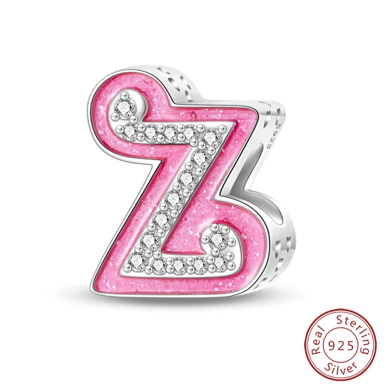 Silver Romantic Pink 26 Letters DIY Love Charms Beads Fit Charm Original Bracelets