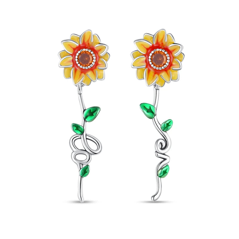 925 Sterling Silver Sunflower Flower Plant Series Drop Earrings For Woman Fashion Party Gifts Elegant S925 Jewelry Accessories