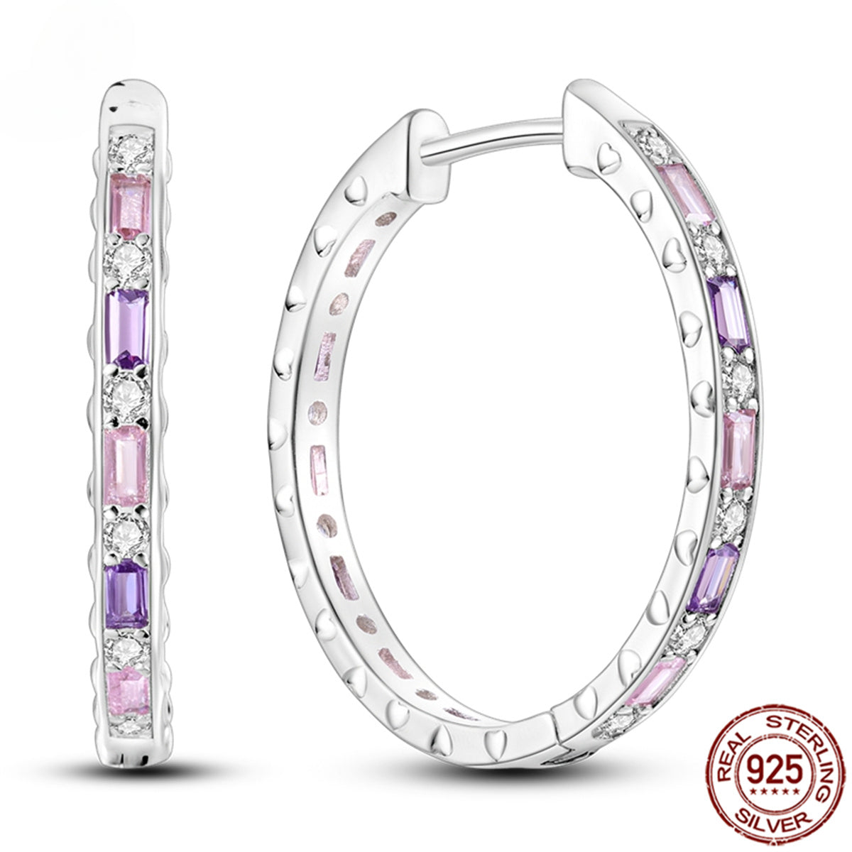 925 Pave CZ Heart Hoop Earrings Women Jewellery Fashion Gift Fine Shiny Accessories