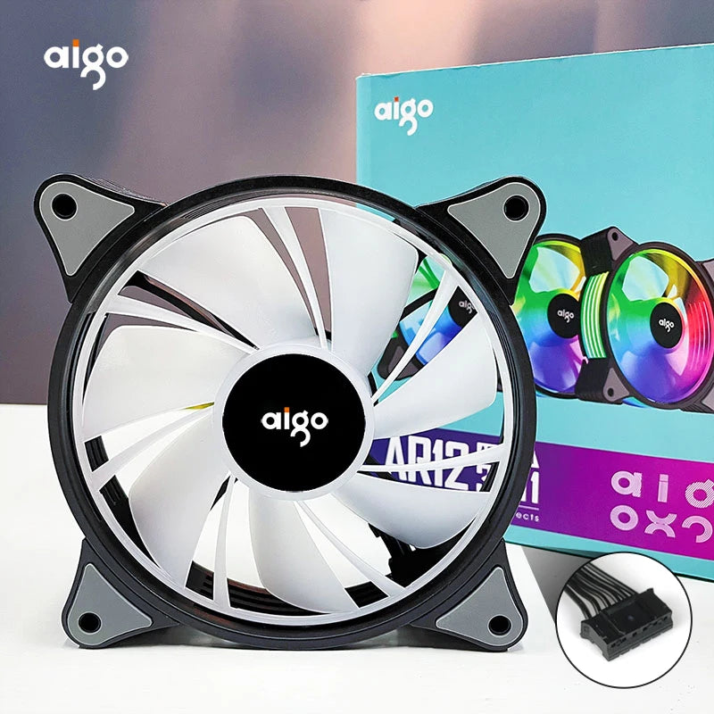 Aigo AR12 120mm PC Gamer Computer Case Fan RGB 12v Heatsink Aura Sync Cooler Argb Silent Controller Kit Fan Cooling Ventilador