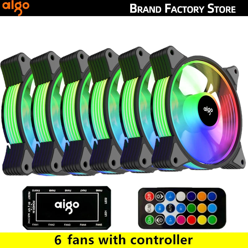 Aigo AR12 120mm pc computer Case Fan RGB Heatsink aura sync sata port 12cm Cooler argb Silent controller fan cooling ventilador