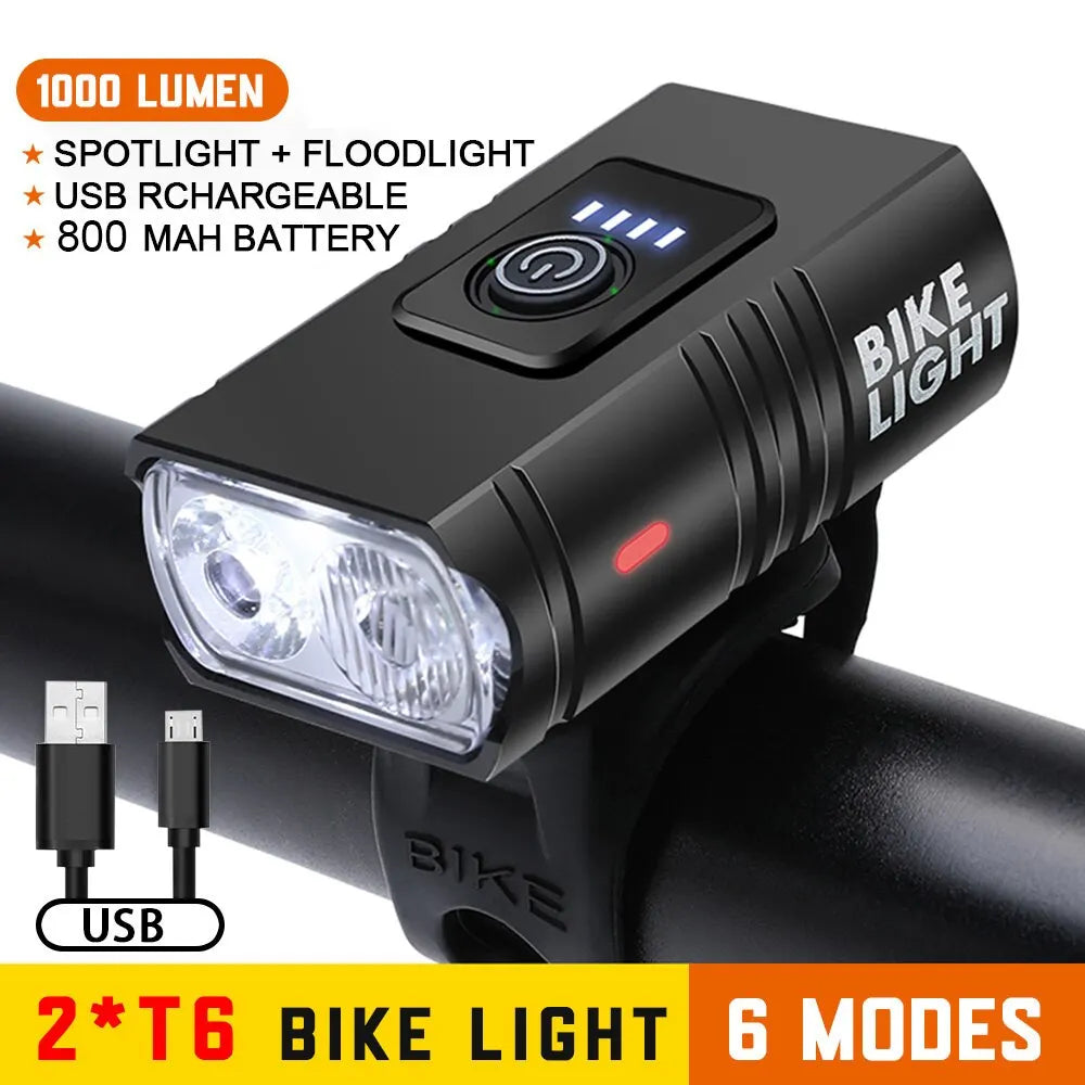 Bike Light T6 LED USB Rechargeable Bicycle Lights 6 Modes MTB Flashlight Bicycle Headlight for Cycling Bicycle Front Lamp