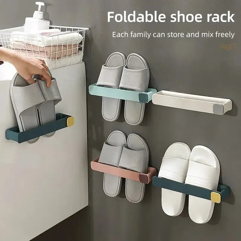 Bathroom Slipper Shelf No Punching Wall Mounted one Piece Shoe Rack Space Saving Shelf Bathroom Hanging