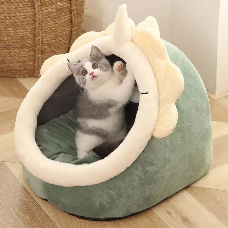 Cozy Cat Bed House - Round Pet Sleeping Cave & Kitten Lounger