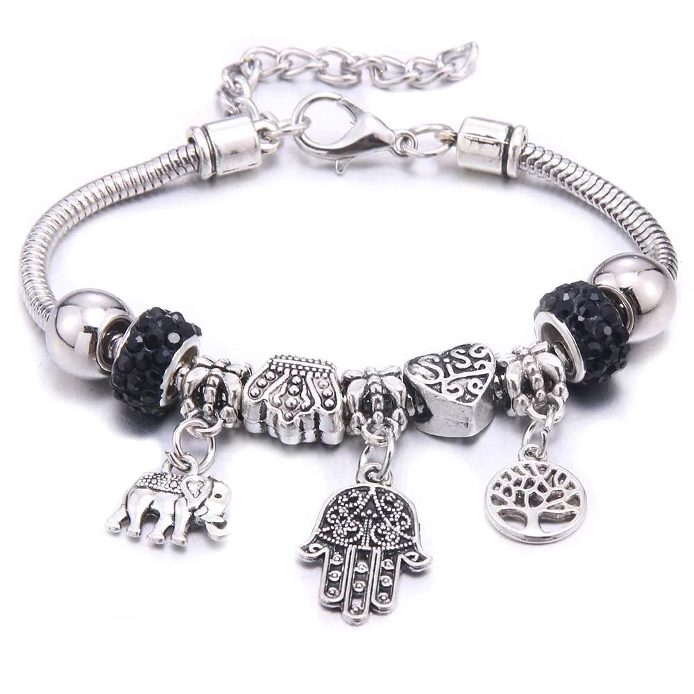 White Butterfly Charm Bracelet with Crown Beads - Friendship Gift for Women & Girls