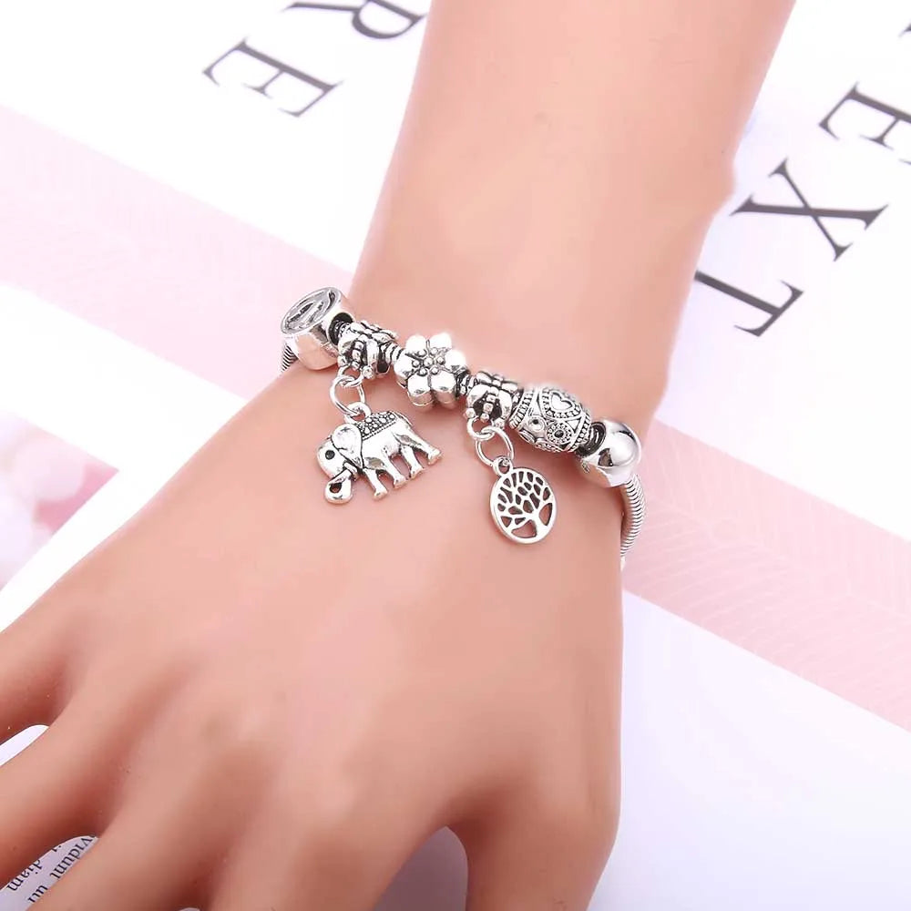 White Butterfly Charm Bracelet with Crown Beads - Friendship Gift for Women & Girls