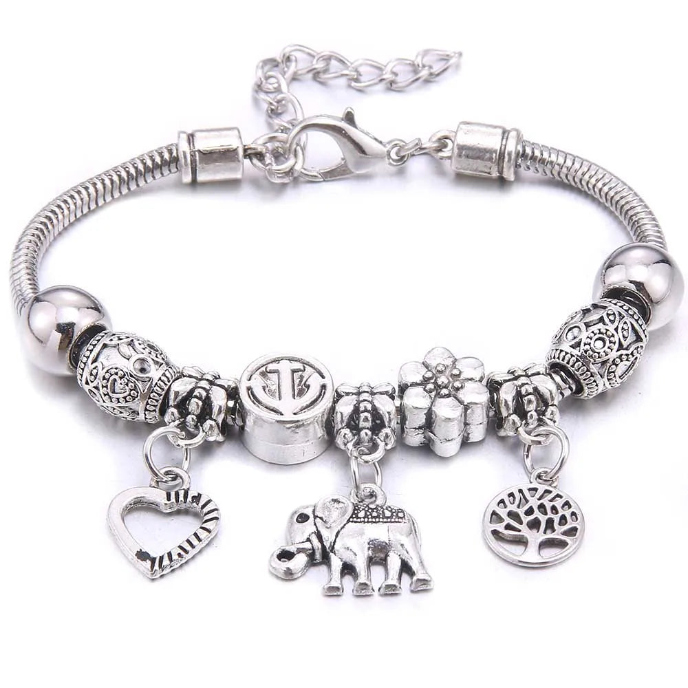 White Butterfly Charm Bracelet with Crown Beads - Friendship Gift for Women & Girls