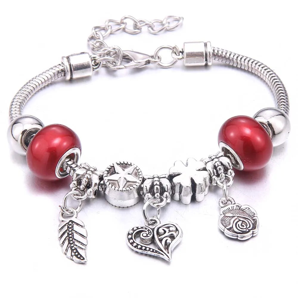 White Butterfly Charm Bracelet with Crown Beads - Friendship Gift for Women & Girls