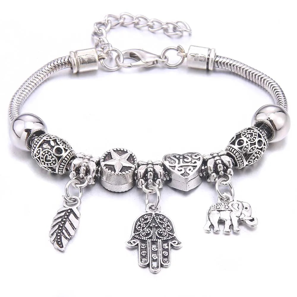 White Butterfly Charm Bracelet with Crown Beads - Friendship Gift for Women & Girls