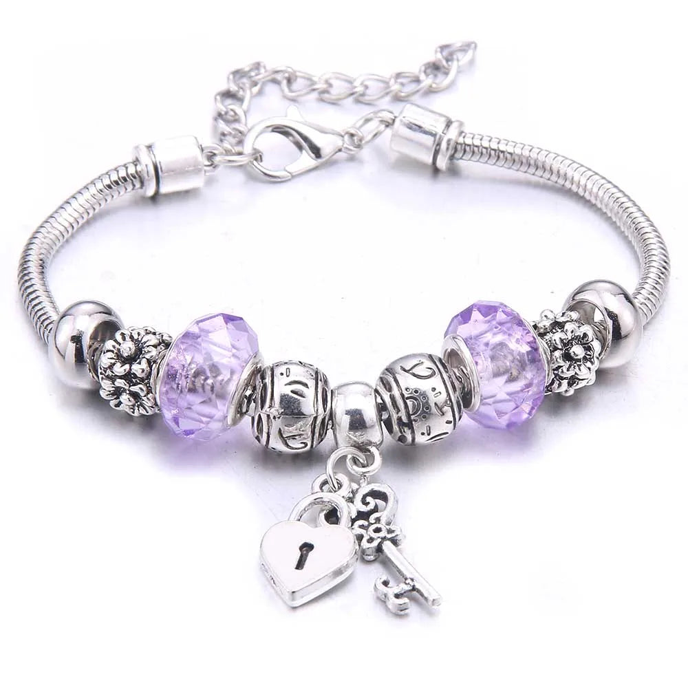 White Butterfly Charm Bracelet with Crown Beads - Friendship Gift for Women & Girls