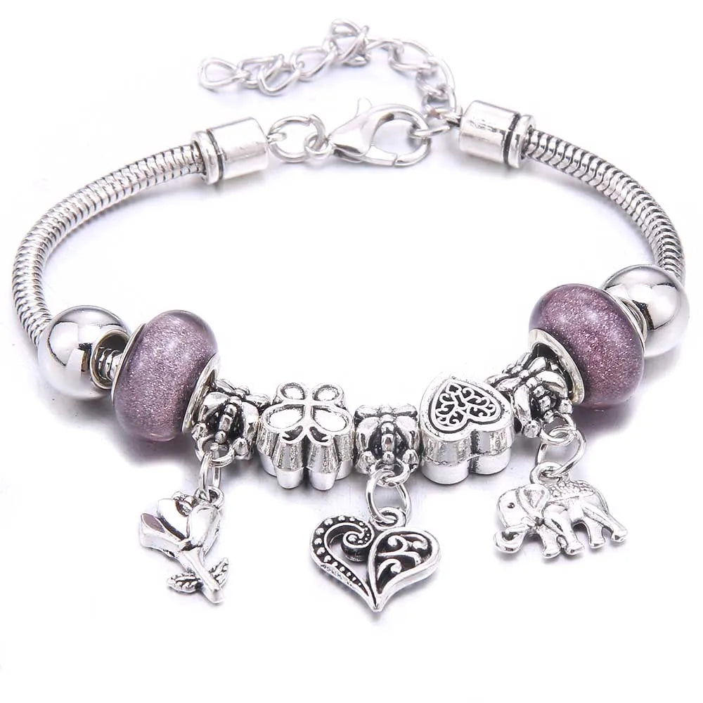 White Butterfly Charm Bracelet with Crown Beads - Friendship Gift for Women & Girls