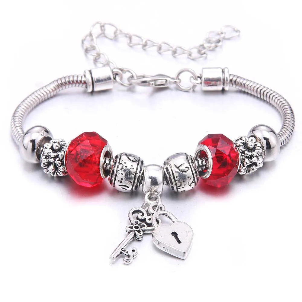 White Butterfly Charm Bracelet with Crown Beads - Friendship Gift for Women & Girls