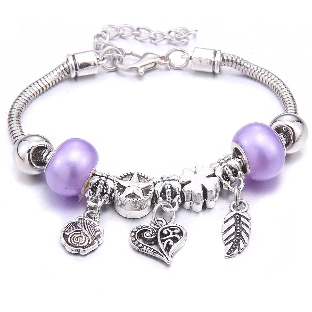 White Butterfly Charm Bracelet with Crown Beads - Friendship Gift for Women & Girls