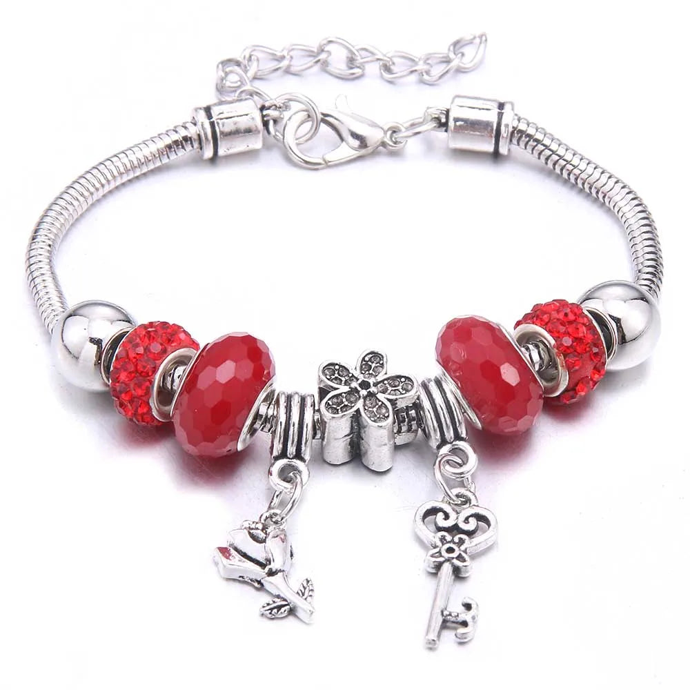 White Butterfly Charm Bracelet with Crown Beads - Friendship Gift for Women & Girls