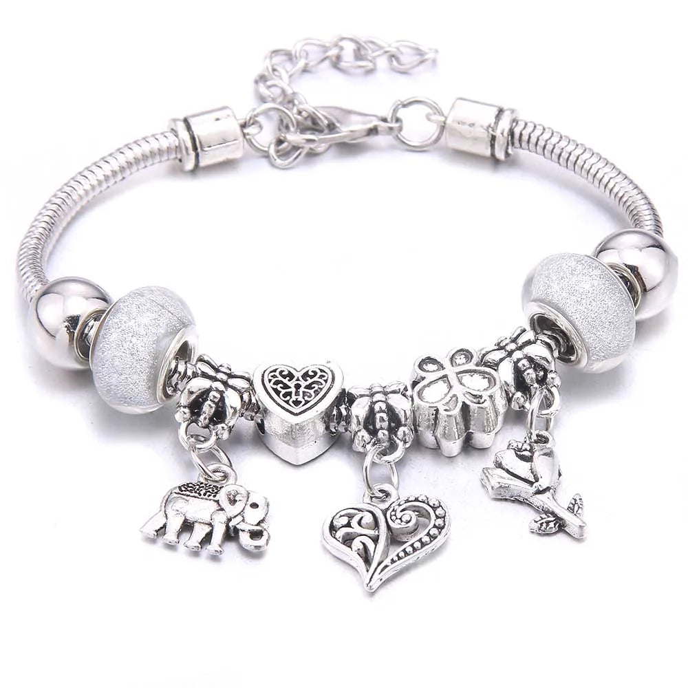 White Butterfly Charm Bracelet with Crown Beads - Friendship Gift for Women & Girls