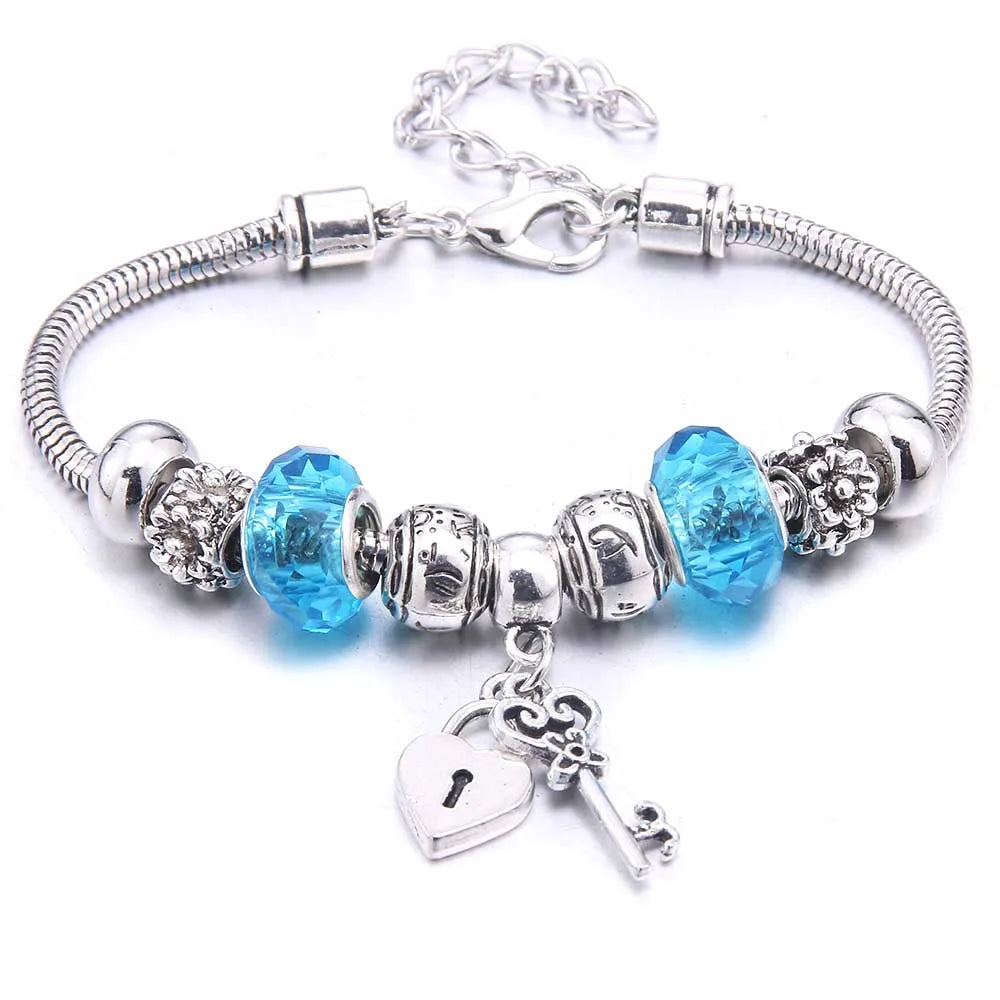 White Butterfly Charm Bracelet with Crown Beads - Friendship Gift for Women & Girls