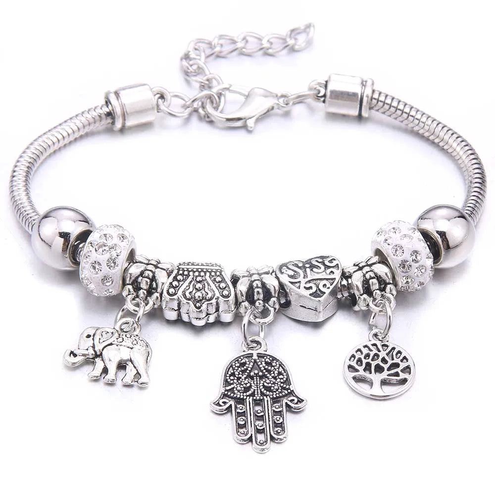 White Butterfly Charm Bracelet with Crown Beads - Friendship Gift for Women & Girls