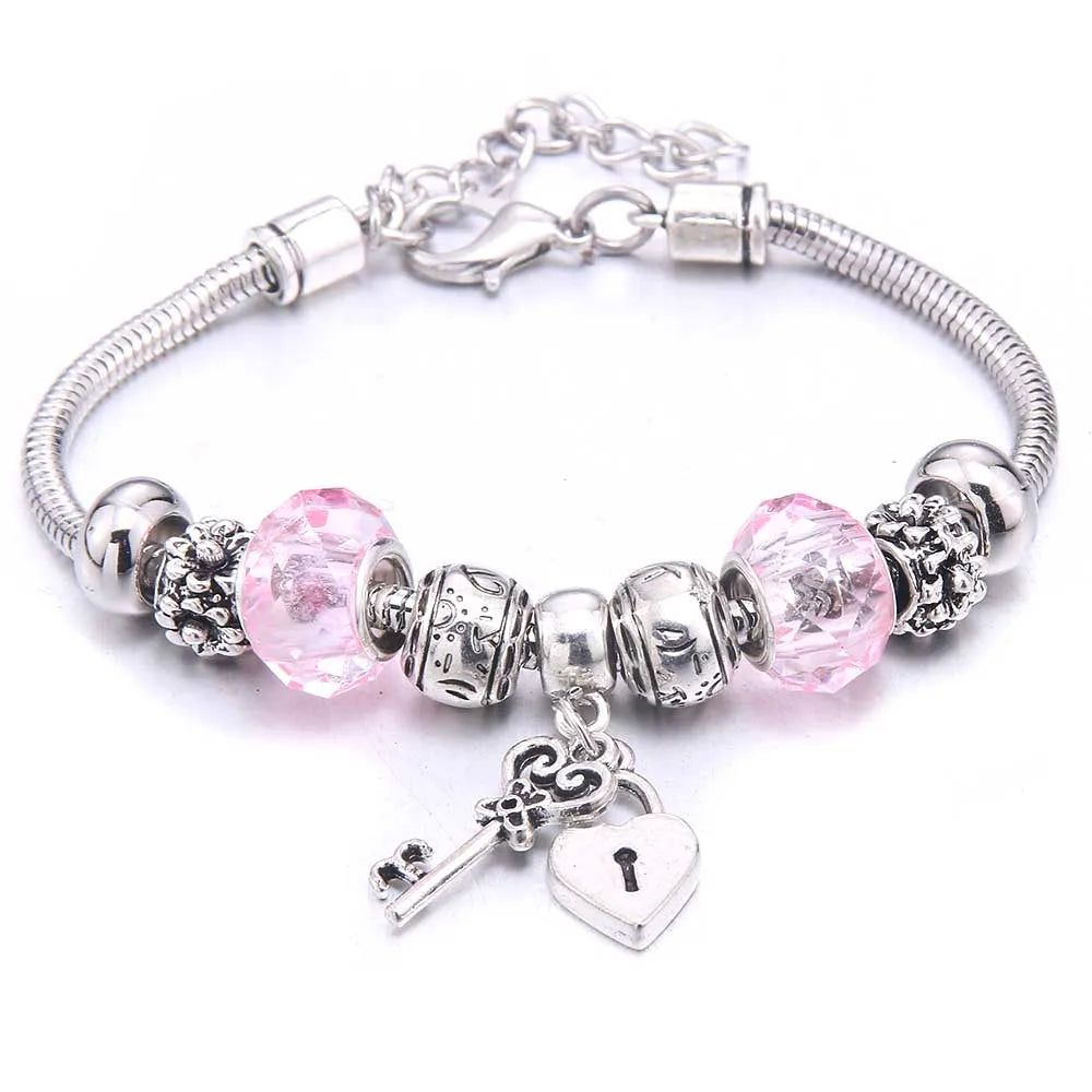 White Butterfly Charm Bracelet with Crown Beads - Friendship Gift for Women & Girls