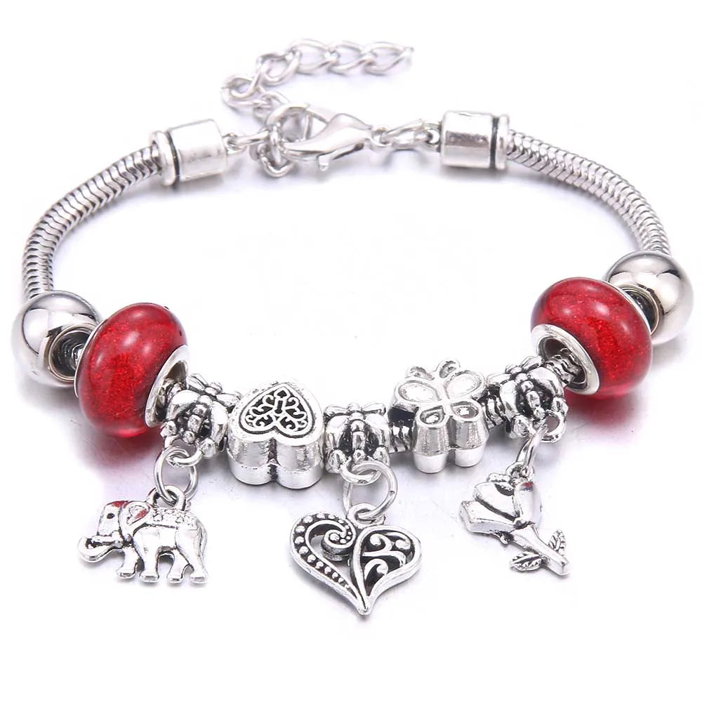 White Butterfly Charm Bracelet with Crown Beads - Friendship Gift for Women & Girls