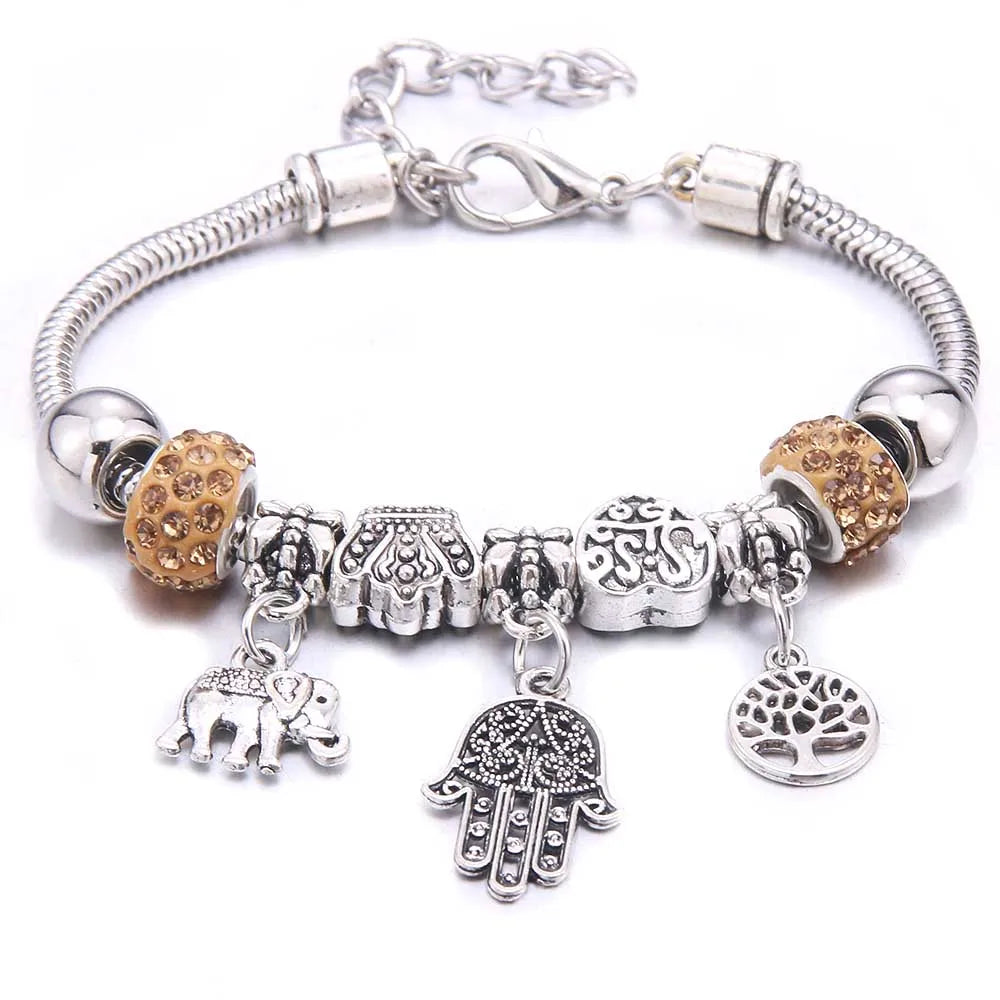 White Butterfly Charm Bracelet with Crown Beads - Friendship Gift for Women & Girls