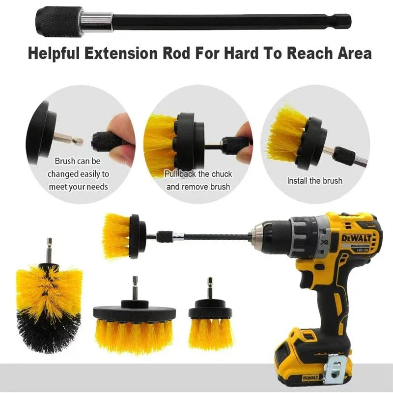 Drill Bit Brush Accessory Set 5 Piece Set Electric Washer Cleaning Kit With Extended Car Details Bathroom Surface Kitchen