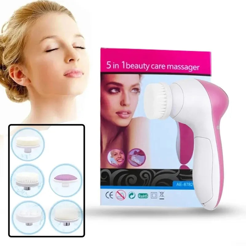 Electric 5 In 1 Facial Brush Facial Massage Spa Skin Instrument Vacuum Pore Cleaner Meter Blackhead Cleaning Cleanser Tools