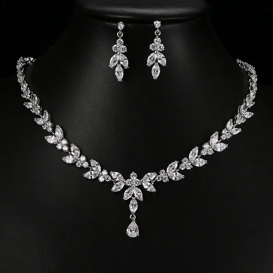 Wedding Jewelry Set for Women - Cubic Zirconia Necklace & Stud Earrings Gift