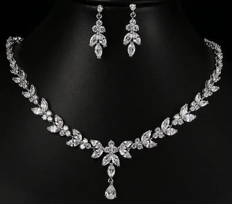 Wedding Jewelry Set for Women - Cubic Zirconia Necklace & Stud Earrings Gift