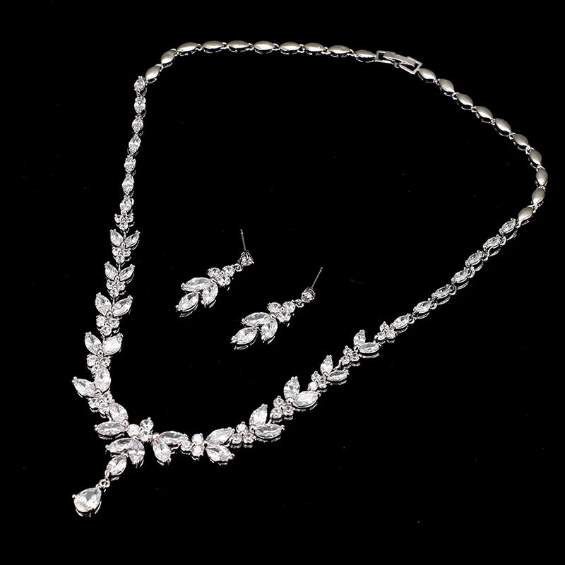 Wedding Jewelry Set for Women - Cubic Zirconia Necklace & Stud Earrings Gift