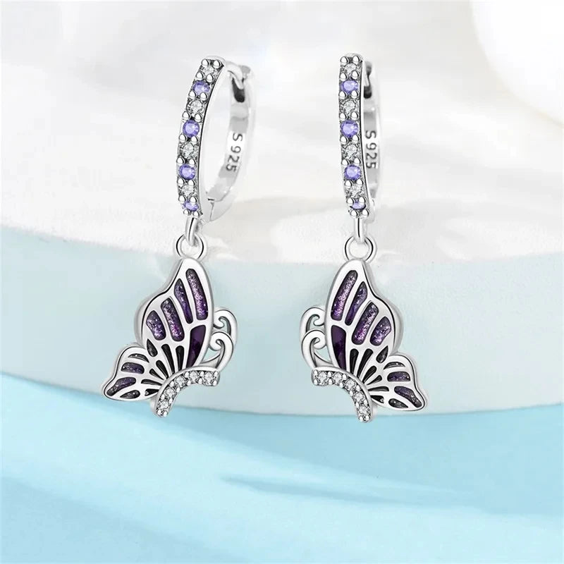 Fashion Luminous Firefly Earrings Silver Purple Butterfly Wave Fishtail Pendant Earrings Fine Party Jewry Gifts