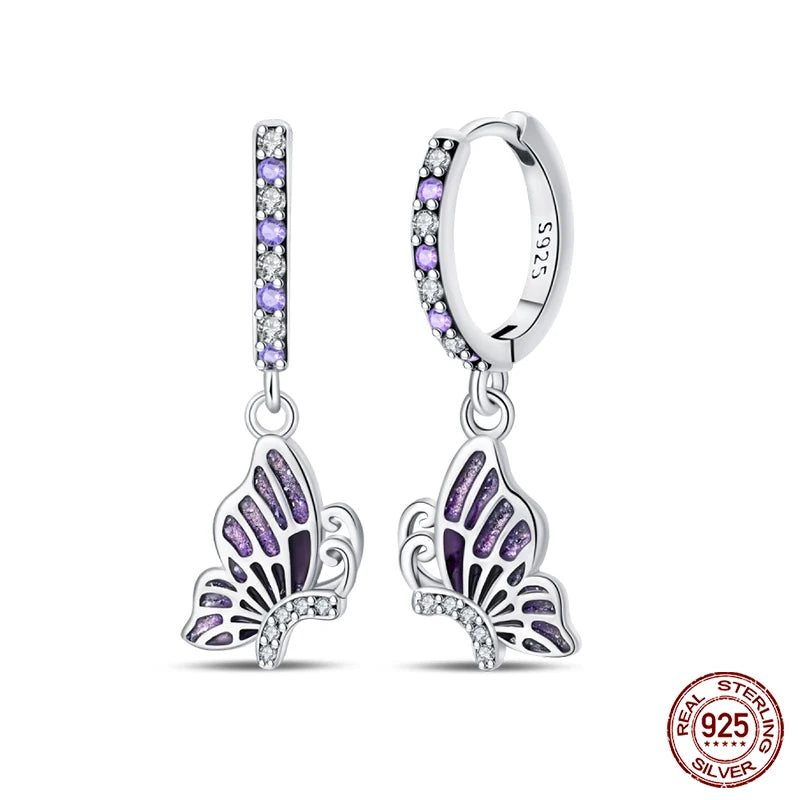 Fashion Luminous Firefly Earrings Silver Purple Butterfly Wave Fishtail Pendant Earrings Fine Party Jewry Gifts