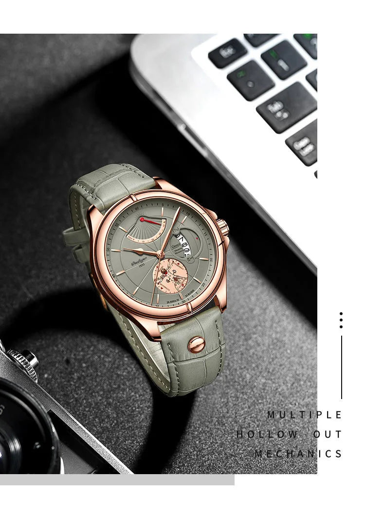 POEDAGAR Men Watch Fashion Big Dial Sport Men's Wristwatch Top Luxury Waterproof Leather Date Quartz Watches Man Box