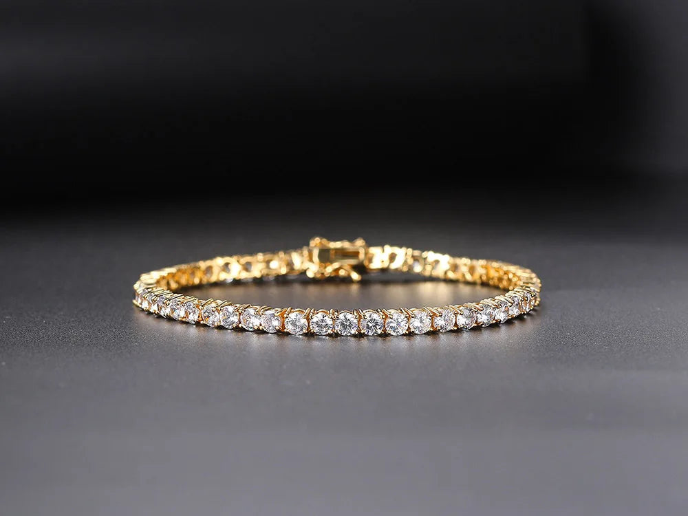 Iced Out Crystal Tennis Bracelet for Women Punk  Cubic Zirconia Wedding Gold Color Hand Chain Jewelry OHH118