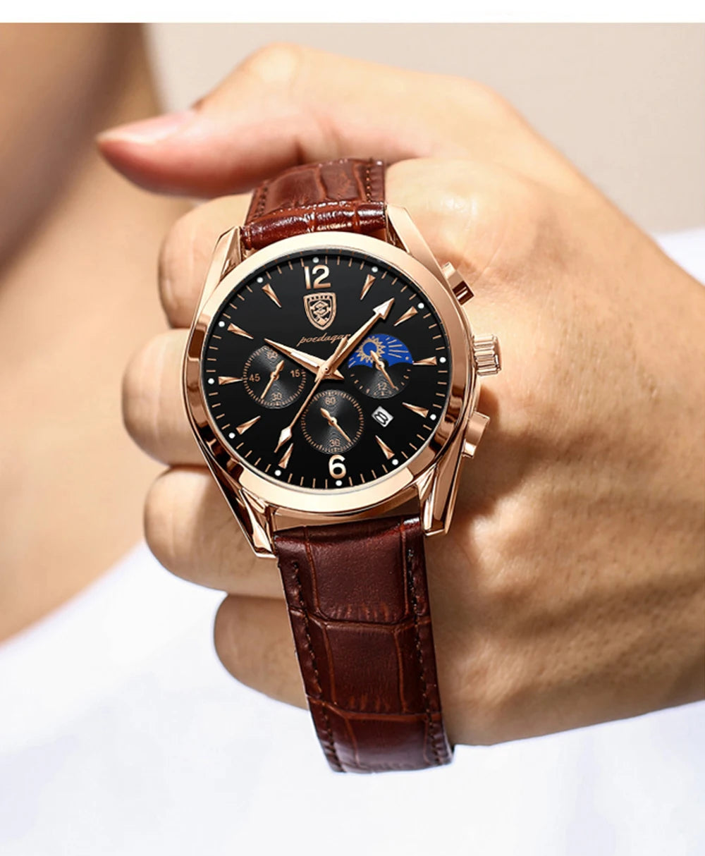 POEDAGAR Men Watch Top Brand Luxury Men's Wristwatch Leather Quartz Watches Sports Waterproof Male Clock Relogio Masculino+Box