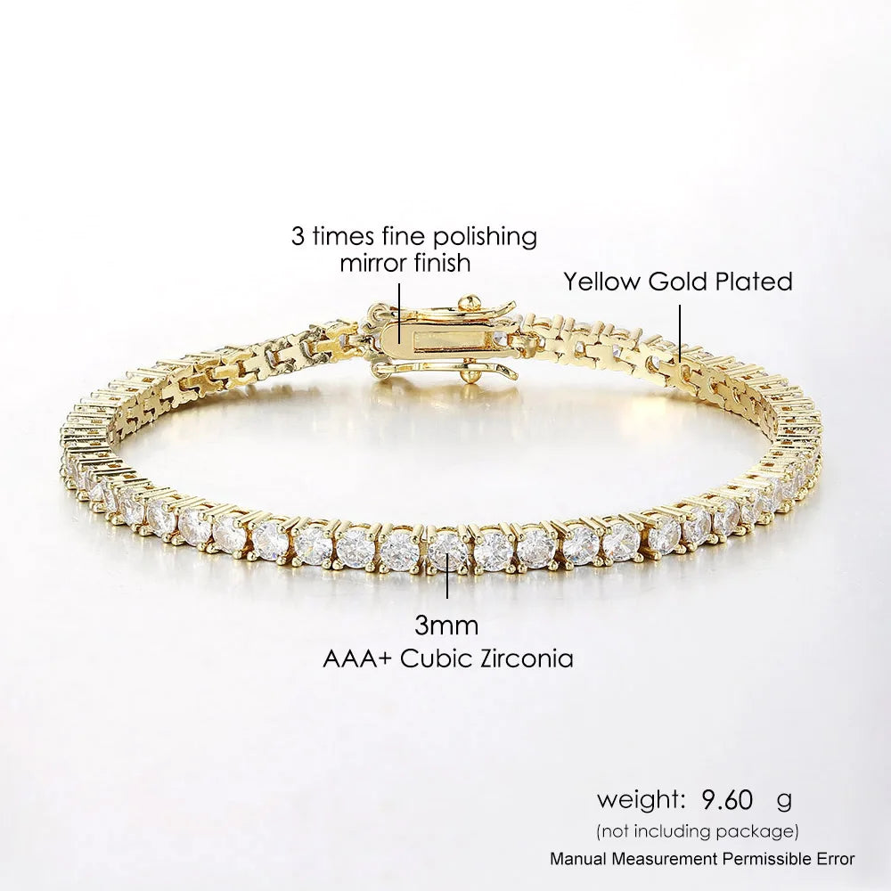 Iced Out Crystal Tennis Bracelet for Women Punk  Cubic Zirconia Wedding Gold Color Hand Chain Jewelry OHH118