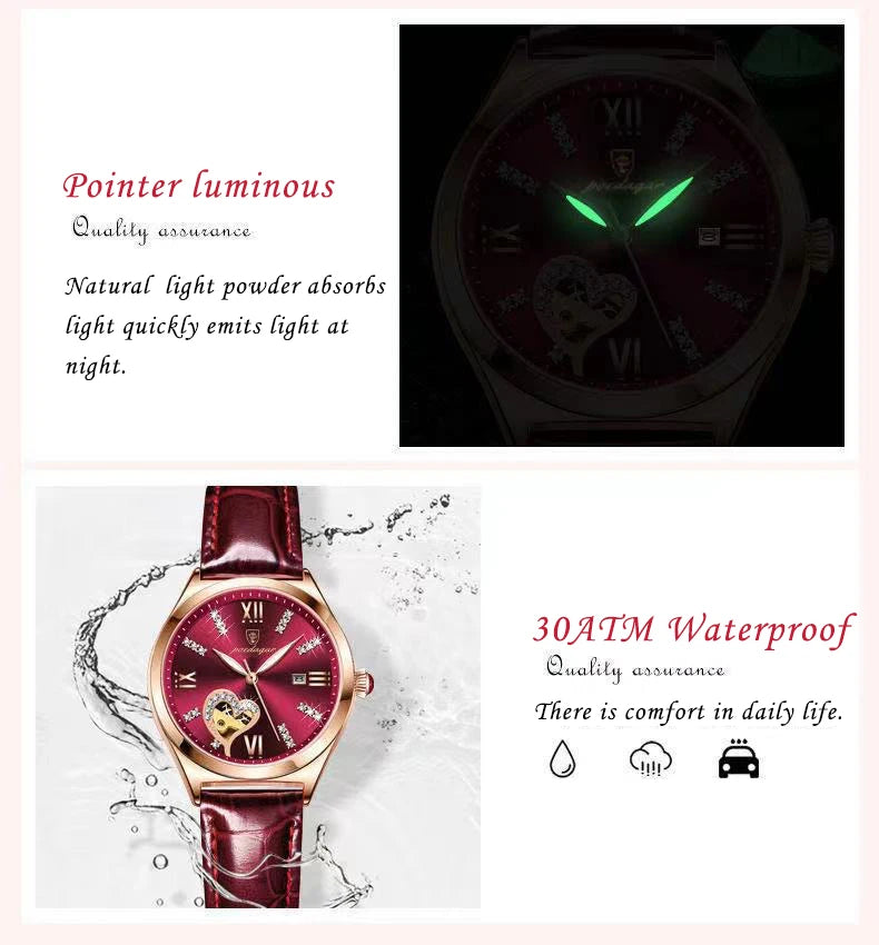 POEDAGAR Watch Women Diamond Waterproof Luminous Ladies Leather Watches Fashion Hollow Top Luxury Rose Gold Quartz Wristwatch