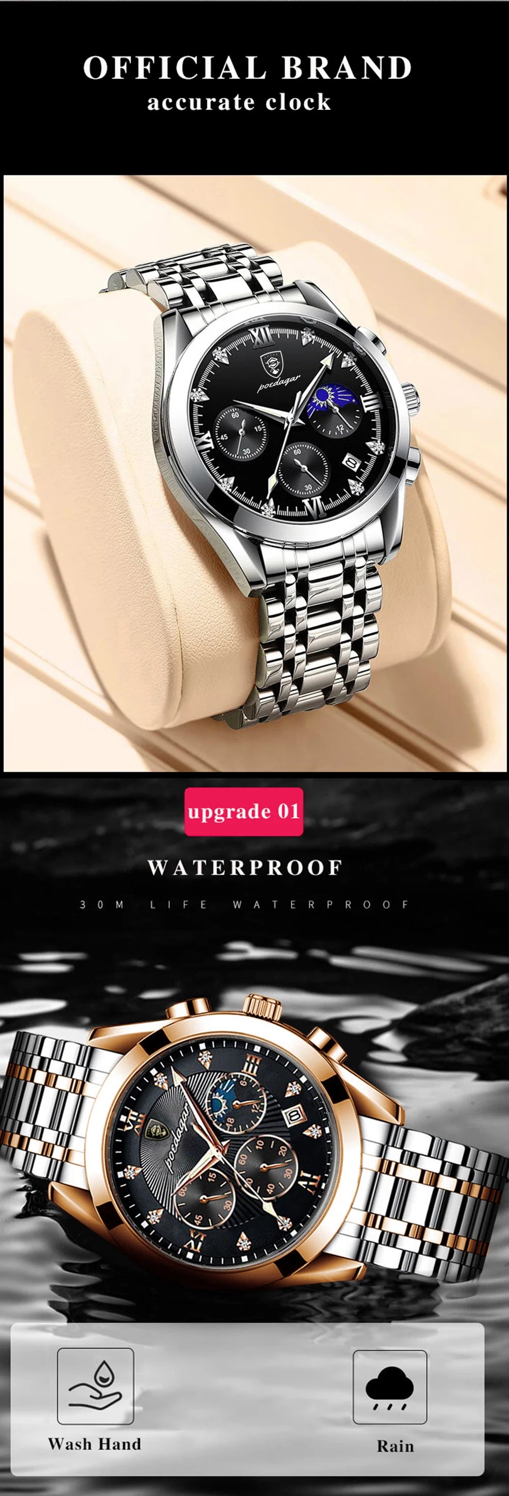 POEDAGAR Men Watches Stainless Steel Top Luxury Fashion Business Wristwatch Waterproof Luminous Quartz Watches Relogio Masculino