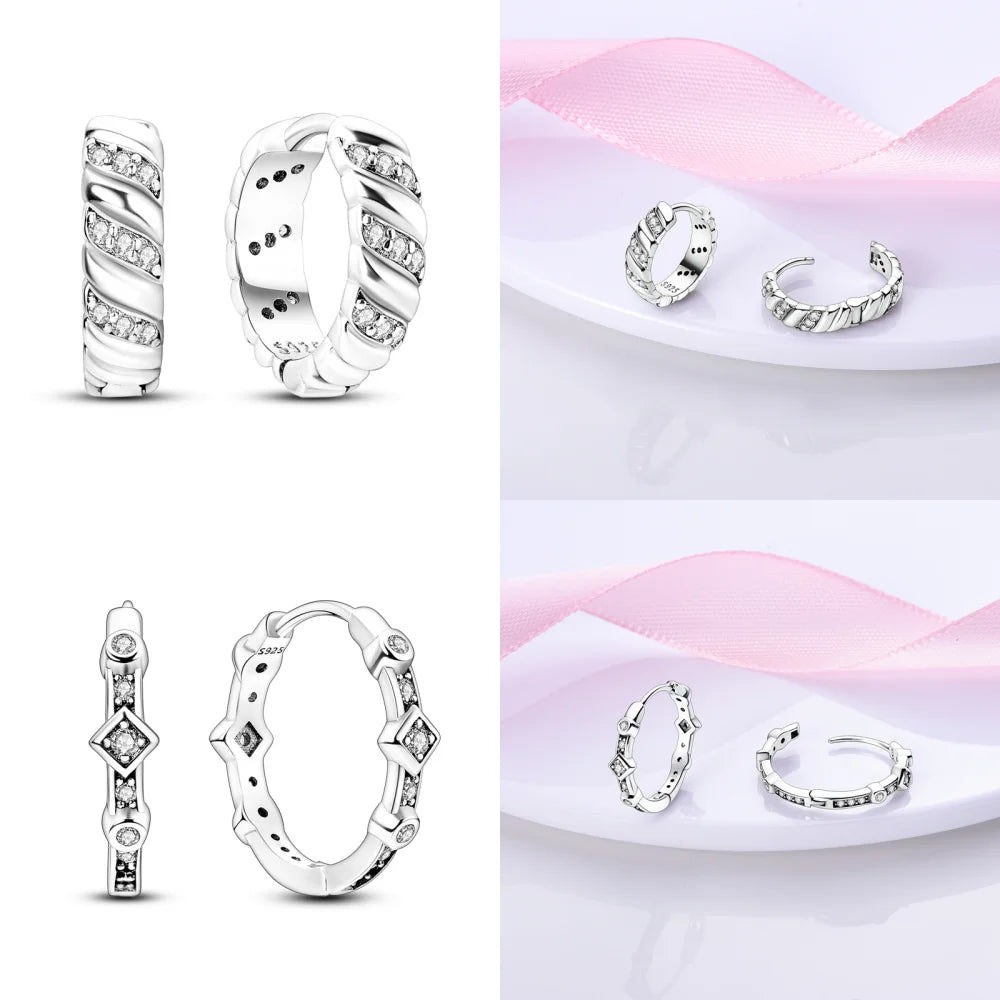 925 Sterling Silver Heart Star Hoop Earrings CZ Women Fine Jewelry Gifts