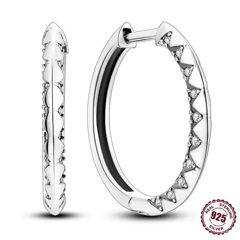 925 Sterling Silver Heart Star Hoop Earrings CZ Women Fine Jewelry Gifts