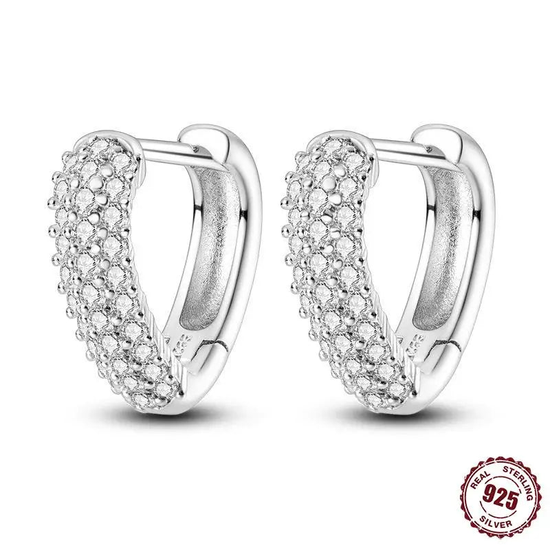 925 Sterling Silver Heart Star Hoop Earrings CZ Women Fine Jewelry Gifts