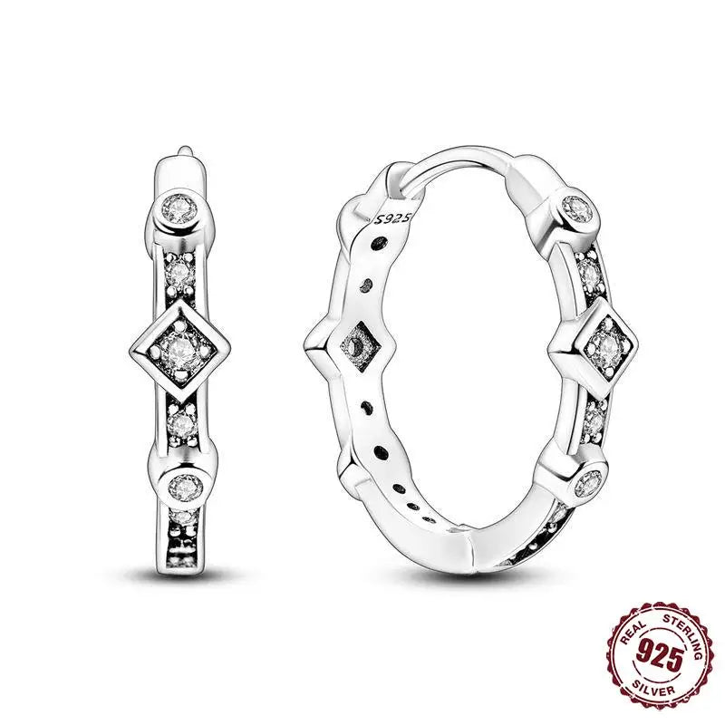 925 Sterling Silver Heart Star Hoop Earrings CZ Women Fine Jewelry Gifts