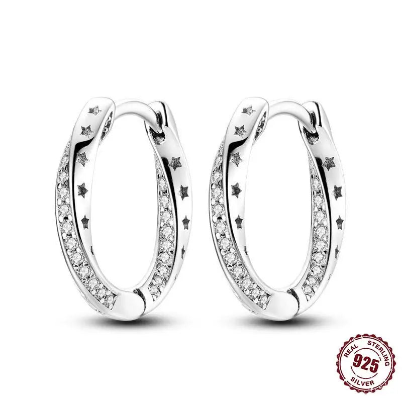 925 Sterling Silver Heart Star Hoop Earrings CZ Women Fine Jewelry Gifts