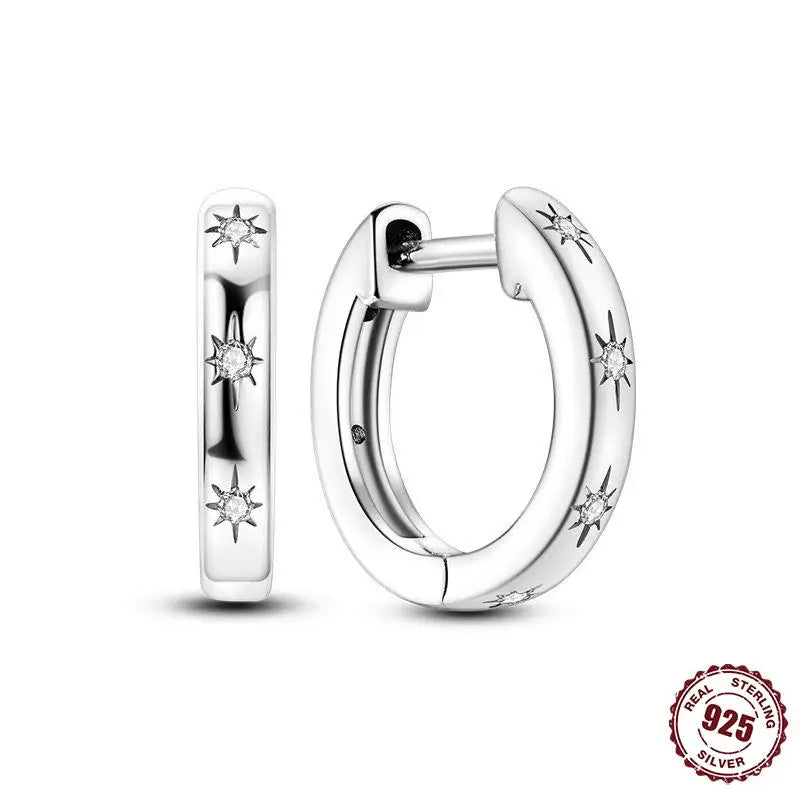 925 Sterling Silver Heart Star Hoop Earrings CZ Women Fine Jewelry Gifts