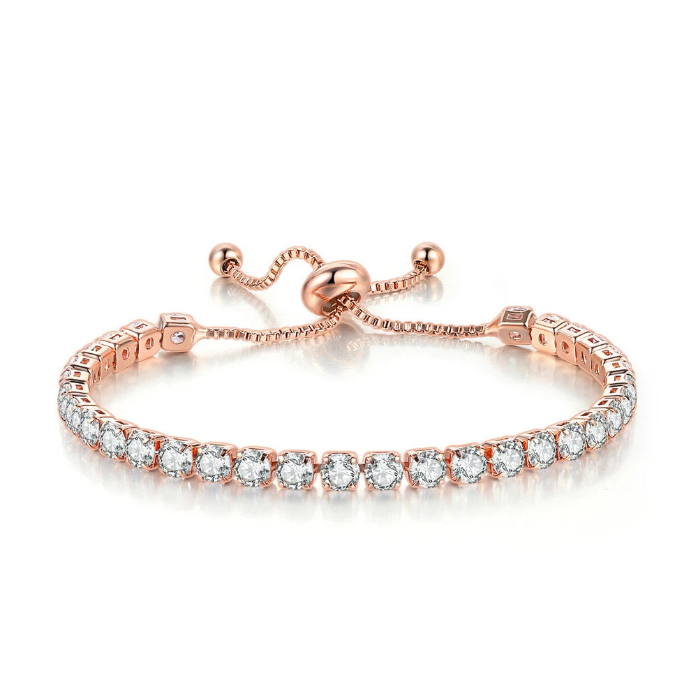 ZHOUYANG Tennis Bracelet For Women Luxury Handy Adjustable 4 Claws Mosaic 4mm Zirconia Rose Gold Color Fashion Jewelry Gift H133