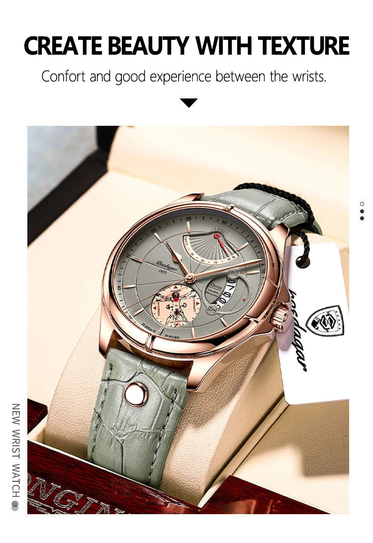 POEDAGAR Men Watch Fashion Big Dial Sport Men's Wristwatch Top Luxury Waterproof Leather Date Quartz Watches Man Box