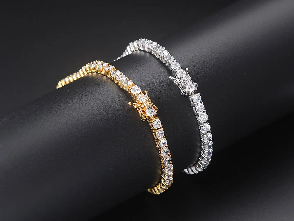 Iced Out Crystal Tennis Bracelet for Women Punk  Cubic Zirconia Wedding Gold Color Hand Chain Jewelry OHH118