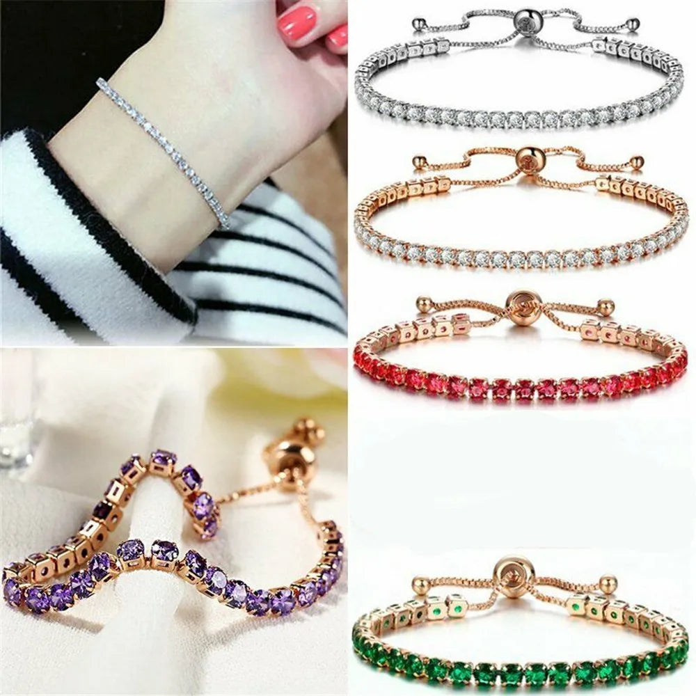 Fashion Charm CZ Tennis Bracelet for Women Crystal Zircon Jewelry Adjustable Gold Silver Color Box Chain Bracelets Gift