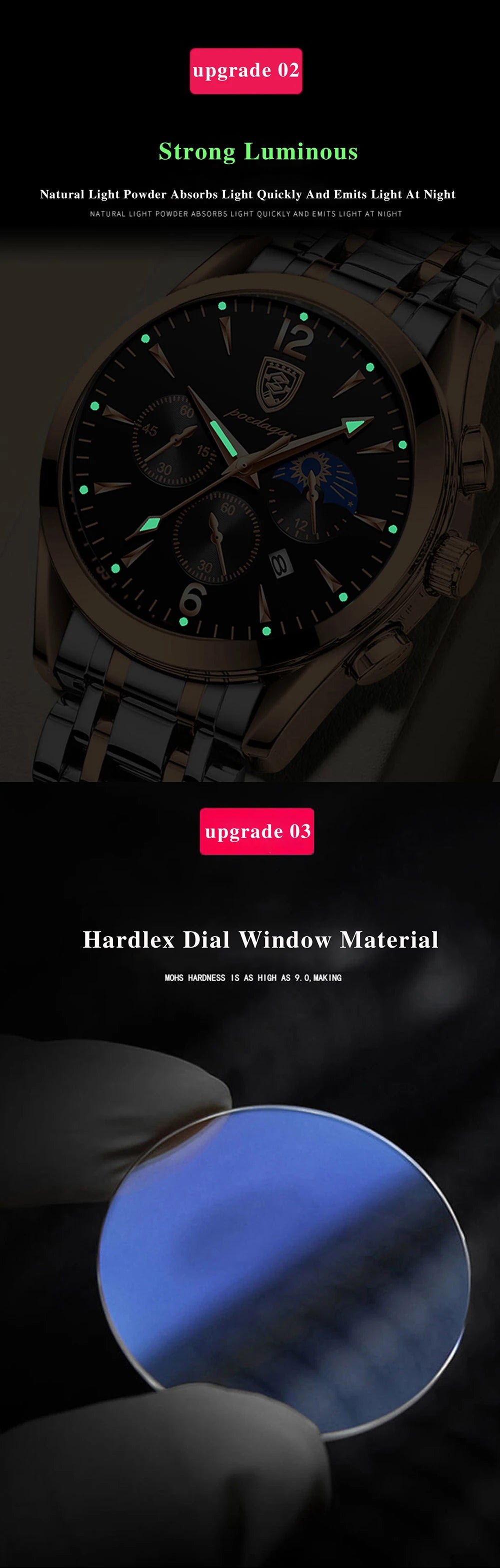 POEDAGAR Men Watches Stainless Steel Waterproof Luminous 2021 Fashion New Rose Gold Wristwatch Business Top Luxury Quartz Watch